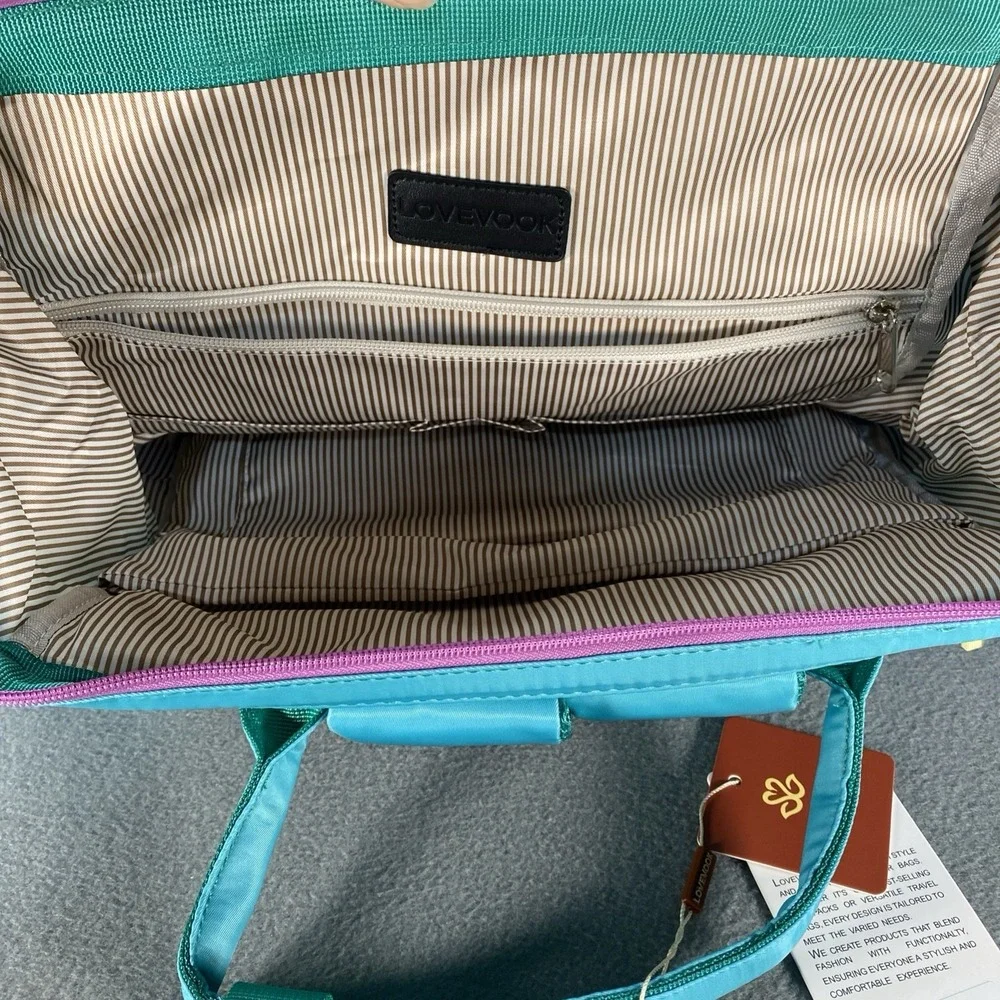 NWT Lovevook Travel Laptop Backpack Gold Zippers  Purple Turquoise Color Fade
